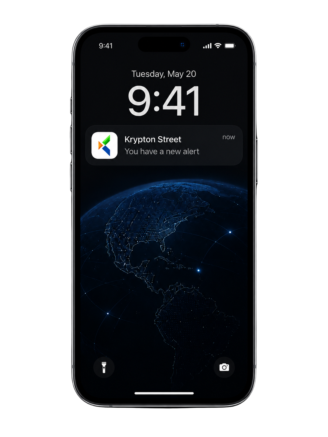 iPhone lock screen showing a Krypton Street alert notification